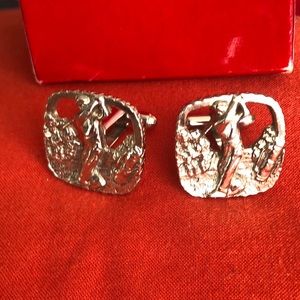 Silvertone Golf (Golfer with Golf Bag) Cufflinks